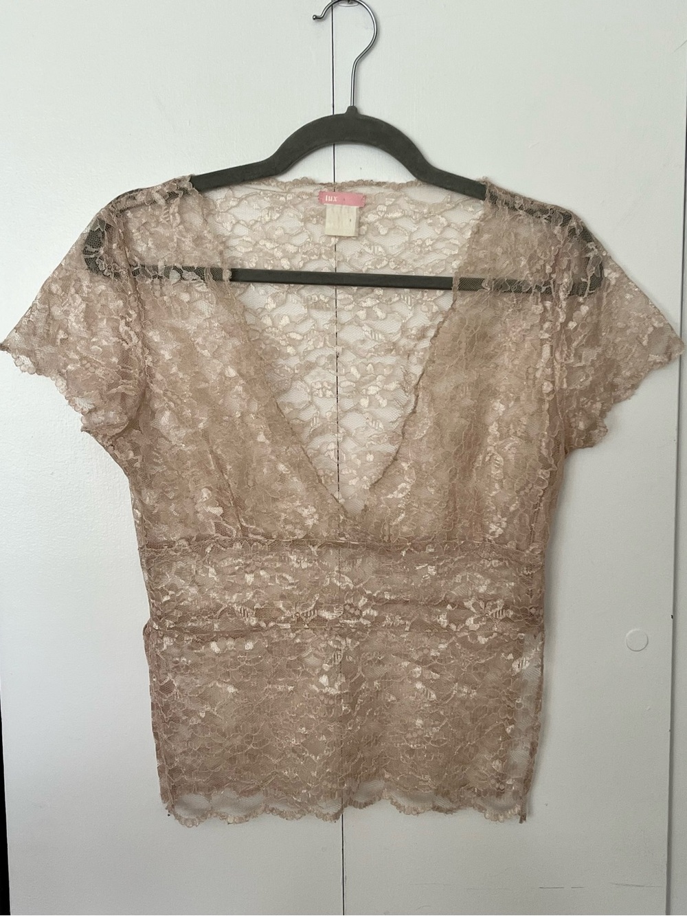 lux V-neck Sheer Lace Blouse XS